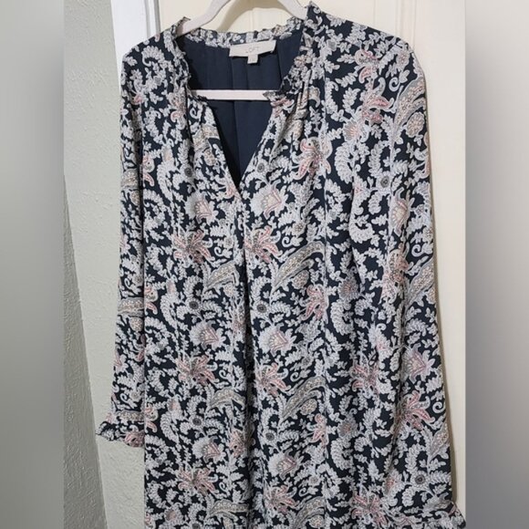 LOFT Women's Vine Ruffle Floral Paisley Split Neck Shirt Dress - Picture 4 of 16